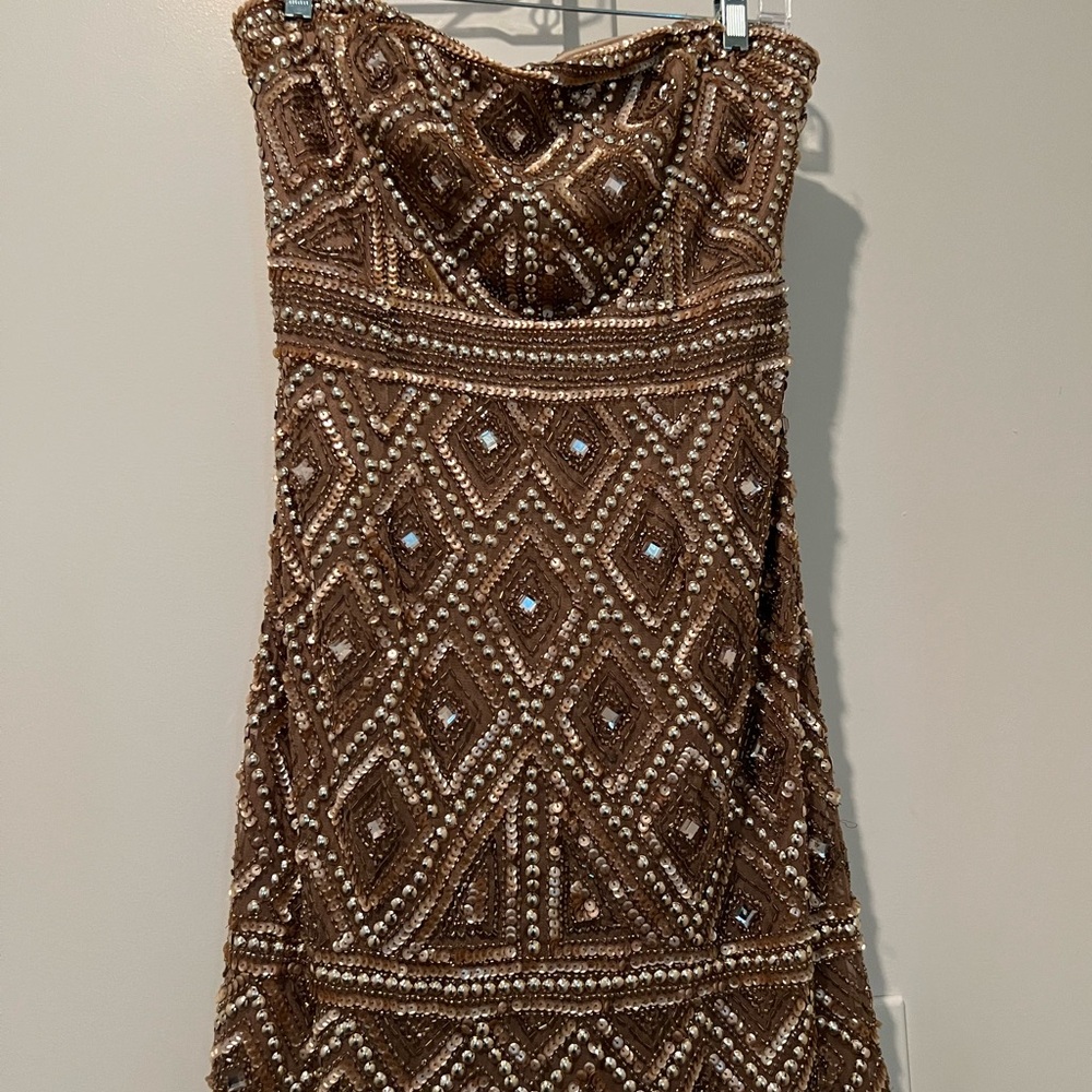 Adrianna Papell gold sequin dress